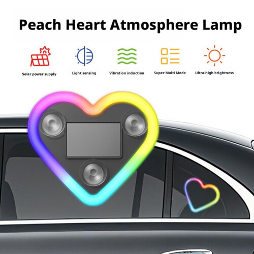 Solar-Powered Heart LED Ambient Light Waterproof Car Lamp 1