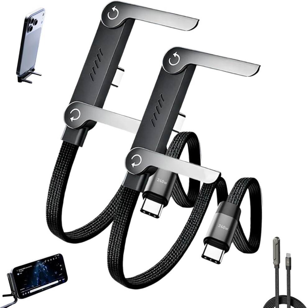 2-In-1 Invisible Stand Charging Cable, 240W Braided Fast Charge & Data, Built-In Adjustable Phone Stand, Dual Type-C Â Compatible With Usb-C Devices 9159796076452