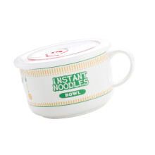 Ceramic Ramen Bowl Set With Timers Function Lid 1100ml Large Capacity Cartoon Pattern Heatproof Handle For Family Meals