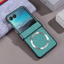 Motorola Razr 2024 Case – Fabric + PC, MagSafe-Compatible, Shockproof, Thin, Lightweight, Hinge Protection, Green