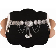 Antique Silver Women's Vintage Waist Chain Belt with Long Tassel & Coin Pendant – Body Chain Jewelry (Silver)
