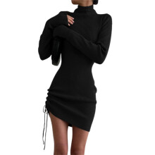 Comfortable Stretch Rib Knit Long Sleeve Mock Neck Maternity Sweater Dress In Slim Fitted Bodycon Mini Length For Casual Elegance At Family