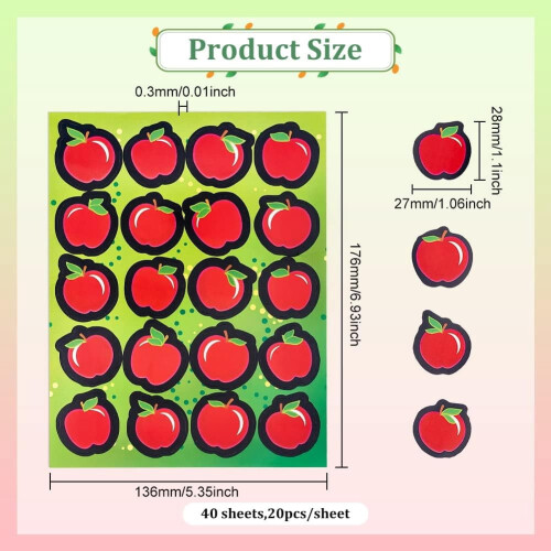 Apple-Shaped Stickers Red 800 pcs 40 Sheets 1.1 inch 1