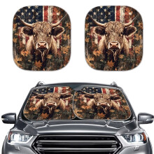 American Flag Highland Cow Car Sun Shade 2-Piece