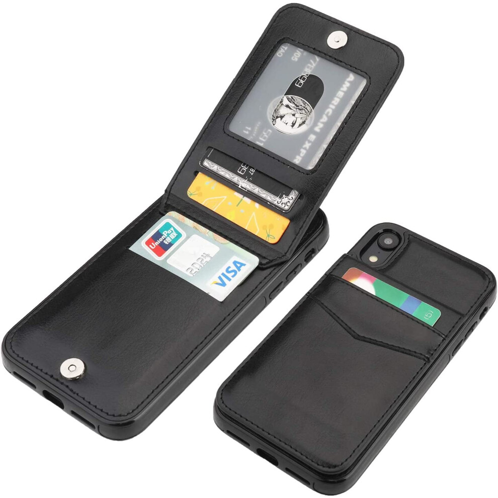 Compatible With Iphone Xr Case: Premium Leather Wallet With Card Holder, Magnetic Clasp, Kickstand & Heavy-Duty Protection (Black) Black 9362892512407