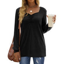 Lässige Damenbluse mit Knoten vorne, V-Ausschnitt, elegantem Langarm-Tunika-Top, einzigartigem Design, modisch kombinierbar, atmungsaktiv und