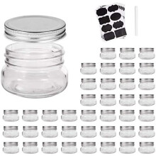 Mini Mason Jars, glaskrukke 5 oz med låg (sølv), ideel til marmelade, honning, bryllupsgaver, brusebadsgaver, 40 stk. boligindretning, køkken og