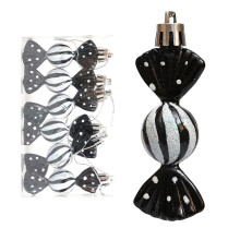 Christmas Candy Ornament Mini Sweet-Shaped Baubles – 6 Pcs, 3.14" Shiny Glitter Tree Decor, Black