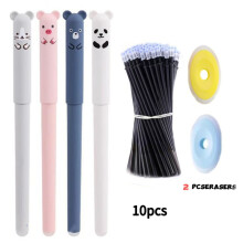 Erasable Gel Pen Thermal Easy-Rub Set, Cute Cartoon Design With No-Waste Eraser, 0.5Mm Precision Tip 4 Pens 12 Refills 2 Erasers
