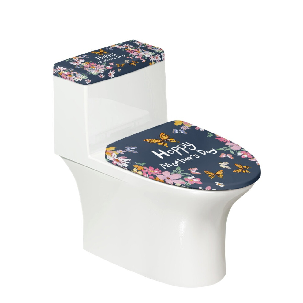 Toilet Lid Covers Set With Elastic Edge 2-Piece Lid Cover Set For Toilet 17"X21" For Adjustable 9341593722162