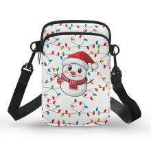 Weihnachts-Schneemann- und Lichterketten-Umhängetasche aus Polyester für Damen, verstellbarer Schultergurt, ideal für den täglichen Gebrauch