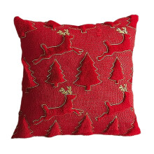 Red holiday pillow with tree and snowflake pattern 45x45 cm