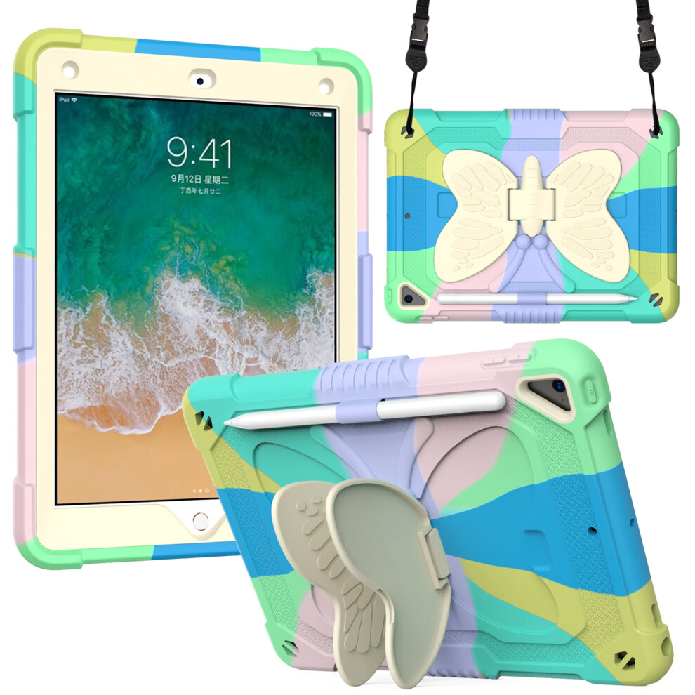 Ipad 6Th/5Th Gen Case With Kickstand, Pencil Holder & Butterfly Wings Â Rugged Protective Cover For 9.7" Ipad (Air 2 Compatible) 9341593722698