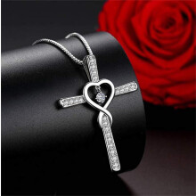 Pendant Necklace for Women Fashion Cross Religious Belief Inlaid Zircon Pendant Necklace, Love Heart Shaped Necklace Jewelry