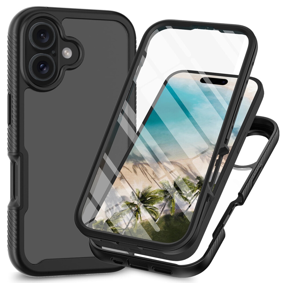 Compatible With Iphone 16 Case Â Clear Rugged 360 Full-Body Shockproof Dual-Layer (Tpu + Hard Back), Military-Grade, Anti-Scratch, Black 9362892510700