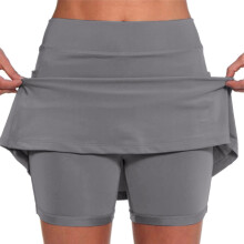 Women's Casual Solid Skorts with Pockets, Mid-Waist Athletic Skirt for Tennis & Daily Wear (Gray, S)