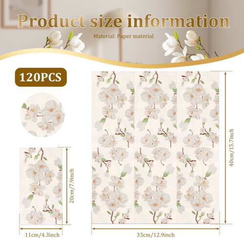 Blomsterpapirservietter 40x33cm, 120 stk. 1