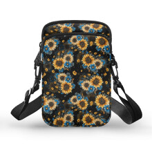Doppelte Schultertasche mit Reißverschluss, Sonnenblumenmuster, Polyester, Outdoor, Urlaub, Reisen, 11 x 5 x 18 cm, doppellagig