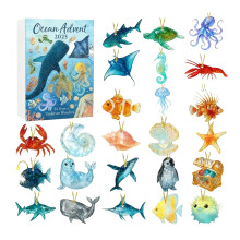 2025 Sea Glass Advent Calendar – 24 Ocean-Themed Days, Handmade Acrylic Ornaments, Holiday Decoration, Compatible with Ocean Decor