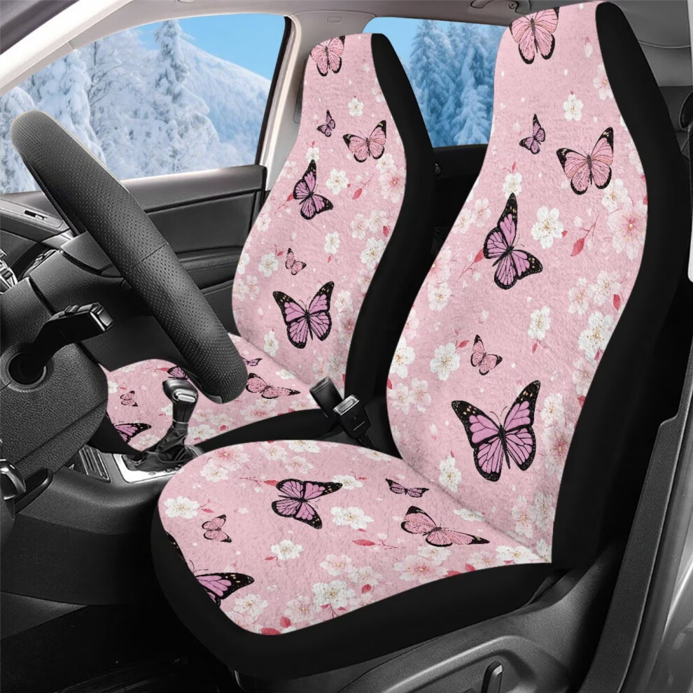 Plush Fluffy Butterfly Car Seat Covers, 2 Pcs, Washable, Fits Most Cars/Trucks/Suvs/Vans, Not Airbag Compatible Pink 9362892512568