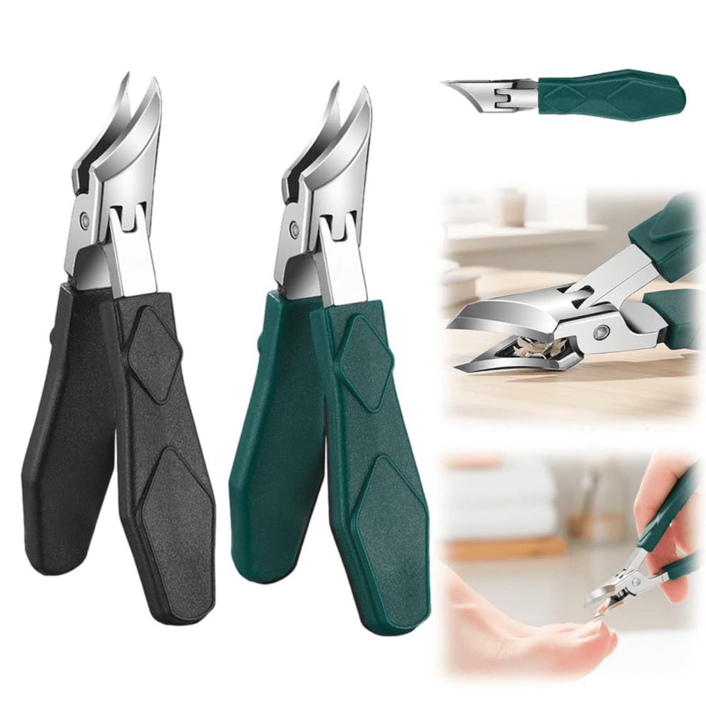 Green/Black Precision Angled Nail Clippers, Stainless Steel Wide Jaw Cutter For Thick Fingernails & Toenails,&