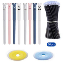 Erasable Gel Pen Set with Cute Cartoon Eraser, 0.5mm Tip, No-Waste Erasing, 12 Refills – Compatible with Standard Refill Systems