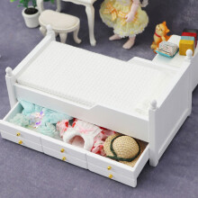 1-Pack Miniature White Wood Bed for Dollhouse Bedroom Furniture Collectors 17.2 x 8.9 x 8.6 inches