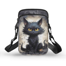 Umhängetasche mit Katzenmuster für Erwachsene mit Reißverschluss, Polyester, 11 x 5 x 18 cm, für Outdoor-Aktivitäten, Reisen und den täglichen