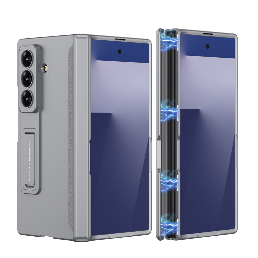 For Galaxy Z Fold 7 Case With Hinge Protection And Kickstand, Shockproof Magnetic Hard Rugged Protective Cover, Gray 9341593721417