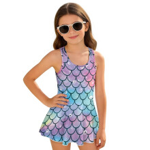 Girls Swimsuit One Piece with Skirt Sleeveless Beach Swim Dress Size 12-13 Modest Bathing Suit Swimwear Summer Beach, Merimaid Scales