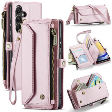 RFID-Blocking Crossbody Wallet Case for Samsung Galaxy A25 5G – 10-Card Holder, Zipper Bills Slot, Soft PU Leather, Magnetic Strap