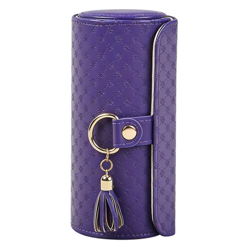 Boîte à bijoux cylindrique en cuir violet à 3 compartiments