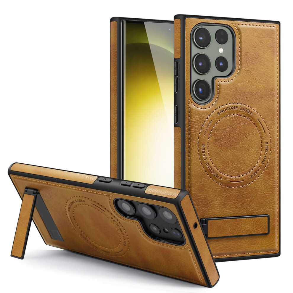 Magnetic Pu Leather Case For Galaxy S22 Ultra Â Slim Kickstand, Built-In Stand, Compatible With Magsafe & S22 Ultra, Brown 9341593725088