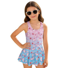 Girls Swimsuits Cute Axolotl Cherry Blossom One Piece Modest Beach Swim Dress Size 6-7 with Skirt Sleeveless Beach Swimwear Summer Vacation