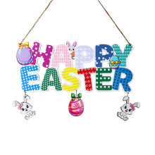 Décoration de porte de Pâques en bois avec œuf et lapin