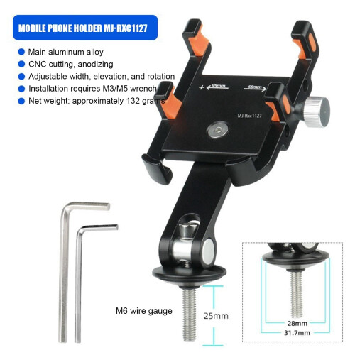 Motorcycle Phone Mount Aluminum Alloy Adjustable Angle 2