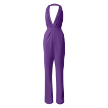 Macacão feminino de cor sólida, calça reta, design simples e requintado (roxo, XXL)