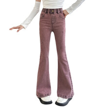 Girls High Waist Flared Denim Pants Stretchy Soft Comfortable Casual Trousers for Young Adults, Teenagers, and Older Children