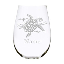 Sea turtle with name 17 oz. stemless wine glass