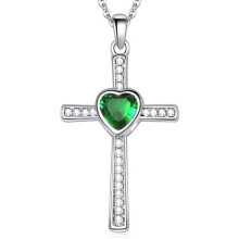 Collana con ciondolo a forma di cuore e croce in acciaio inossidabile con pietra portafortuna, perfetta per matrimoni, cocktail party.