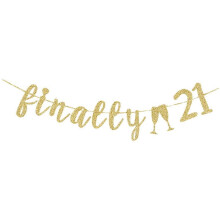 Banner zum 21. Geburtstag, Goldglitzerpapier, 1 Stück