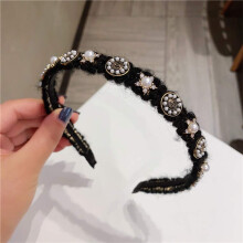 Coroană florală cu perle false vintage cu cristale baroce, cerc larg de păr pentru mireasă, pentru nuntă (negru)