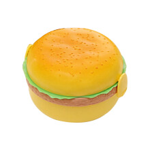 Boîte à lunch ronde en forme de hamburger, double compartiment, idéale pour les repas.