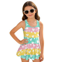 Girls One Piece Swimsuits Modest Rainbow Hearts Sleeveless Summer Swim Dress Size 6-7 Polyester and Spandex Bathing Suits Summer Beach Vacation