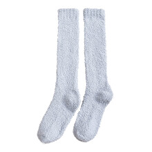 Women's Knee-High Compression Socks, Fuzzy Coral Fleece, Solid Calf Socks for Winter, Plus Size, Gray, One Size, Compatible with Daily Wear