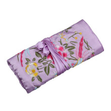 Traditional Silk Travel Chinese Embroidery Jewelry Bag Jewelry Roll Wrap Bags Light Purple