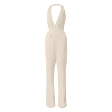 Macacão feminino casual de cor sólida com calça reta e design simples e requintado (branco, XXL)