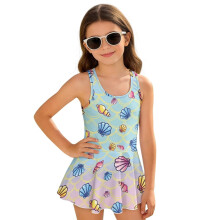 Girls Swimsuits Merimaid Scale and Shell Size 6-7 Back Strap Bathing Suit Skirted Polyester and Spandex Fabric Beach Swimwear, Merimaid Scale Print