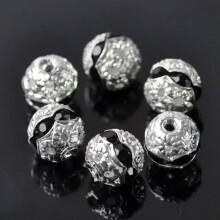 20 kpl 8 mm pyöreitä hopeoituja kristalli strassikiviä, onttoja metallihelmiä - 3 #