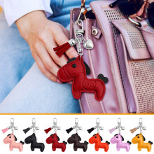 Leather Horse Pendant Keychain Heart Tassel Charm Purple